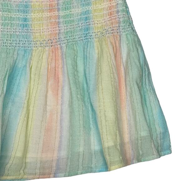 LoveShackFancy Camilla Rainbow Striped Mini Skirt P XS Ruffle Smocked Coquette - Picture 4 of 9